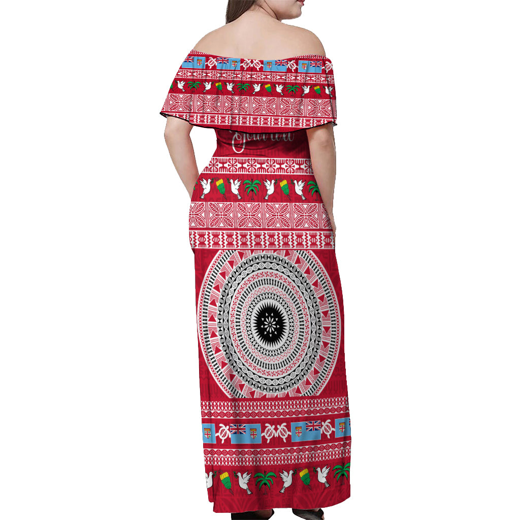 Personalised Fiji Marau Na Kerisimasi Off Shoulder Maxi Dress Merry Christmas Tapa Pattern Red Style - Wonder Print Shop