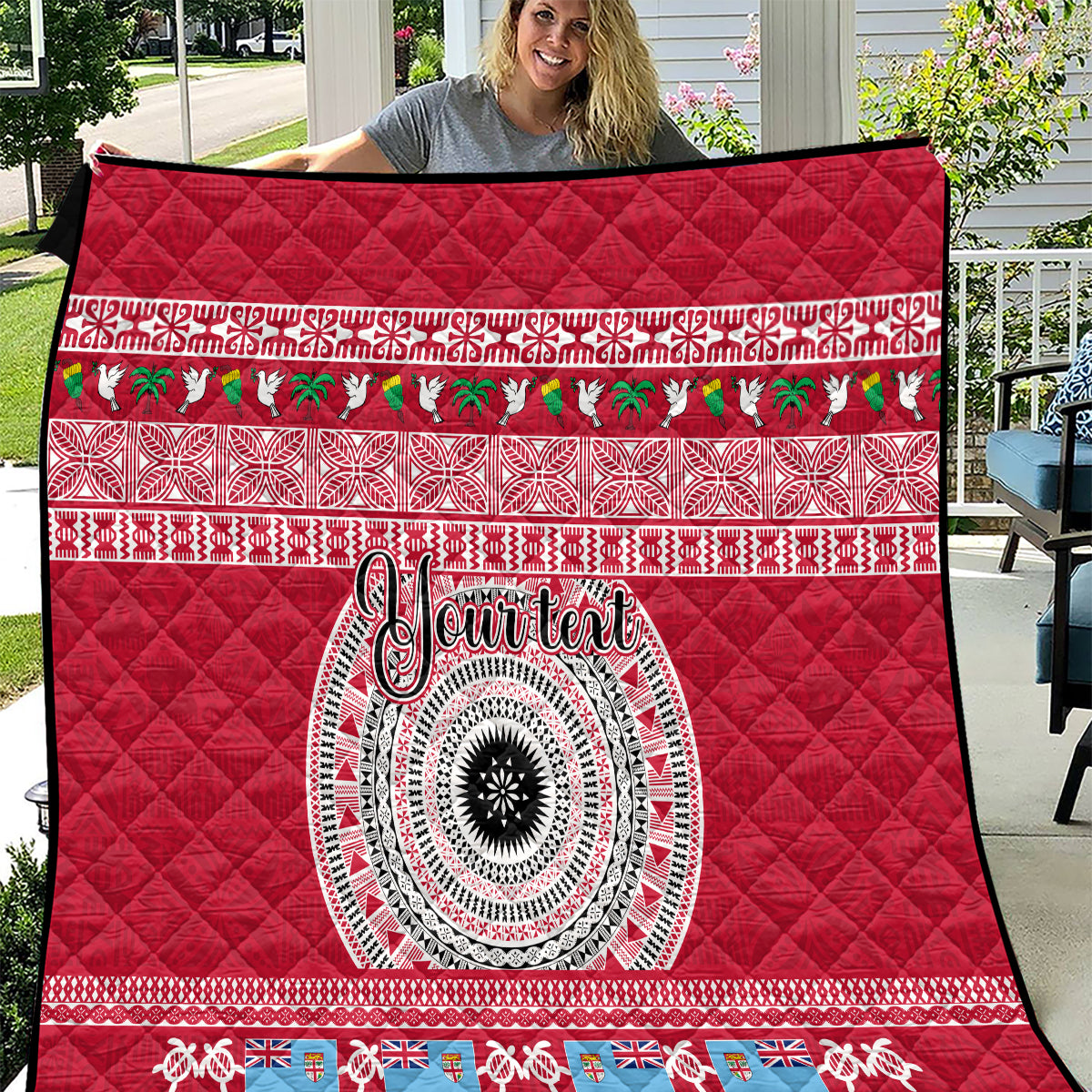 Personalised Fiji Marau Na Kerisimasi Quilt Merry Christmas Tapa Pattern Red Style - Wonder Print Shop