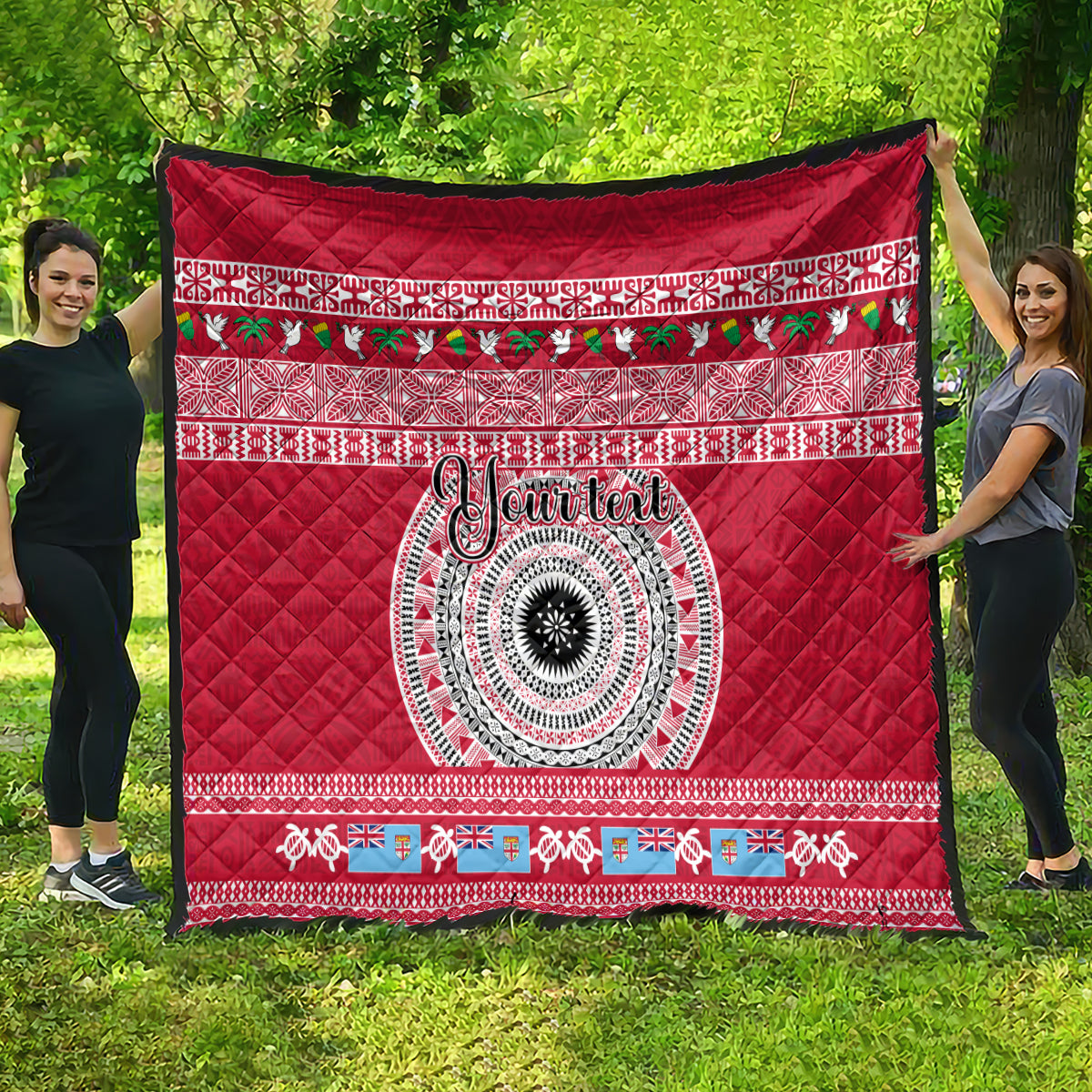 Personalised Fiji Marau Na Kerisimasi Quilt Merry Christmas Tapa Pattern Red Style - Wonder Print Shop