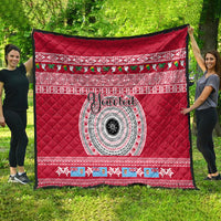 Personalised Fiji Marau Na Kerisimasi Quilt Merry Christmas Tapa Pattern Red Style - Wonder Print Shop