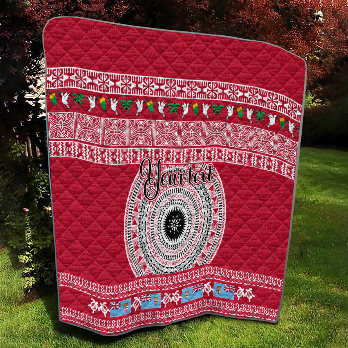 Personalised Fiji Marau Na Kerisimasi Quilt Merry Christmas Tapa Pattern Red Style - Wonder Print Shop