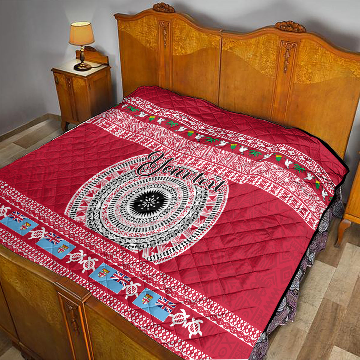 Personalised Fiji Marau Na Kerisimasi Quilt Merry Christmas Tapa Pattern Red Style - Wonder Print Shop