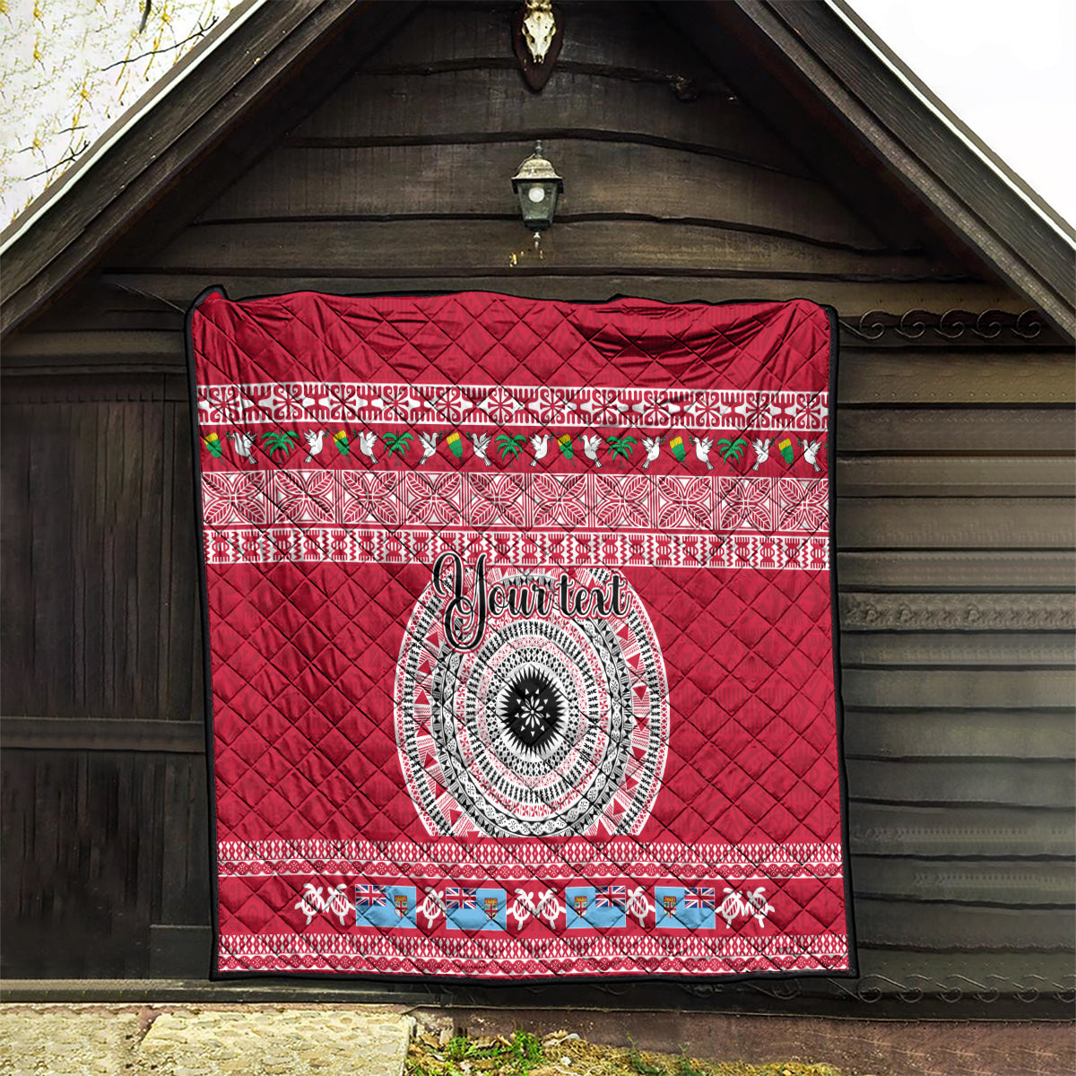 Personalised Fiji Marau Na Kerisimasi Quilt Merry Christmas Tapa Pattern Red Style - Wonder Print Shop