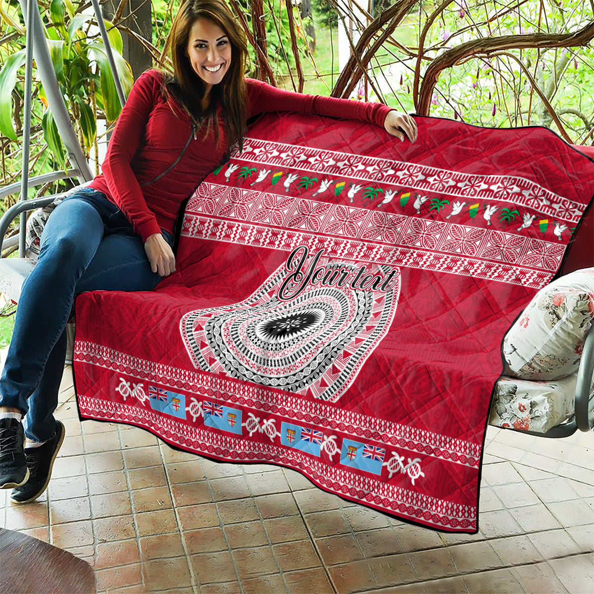 Personalised Fiji Marau Na Kerisimasi Quilt Merry Christmas Tapa Pattern Red Style - Wonder Print Shop