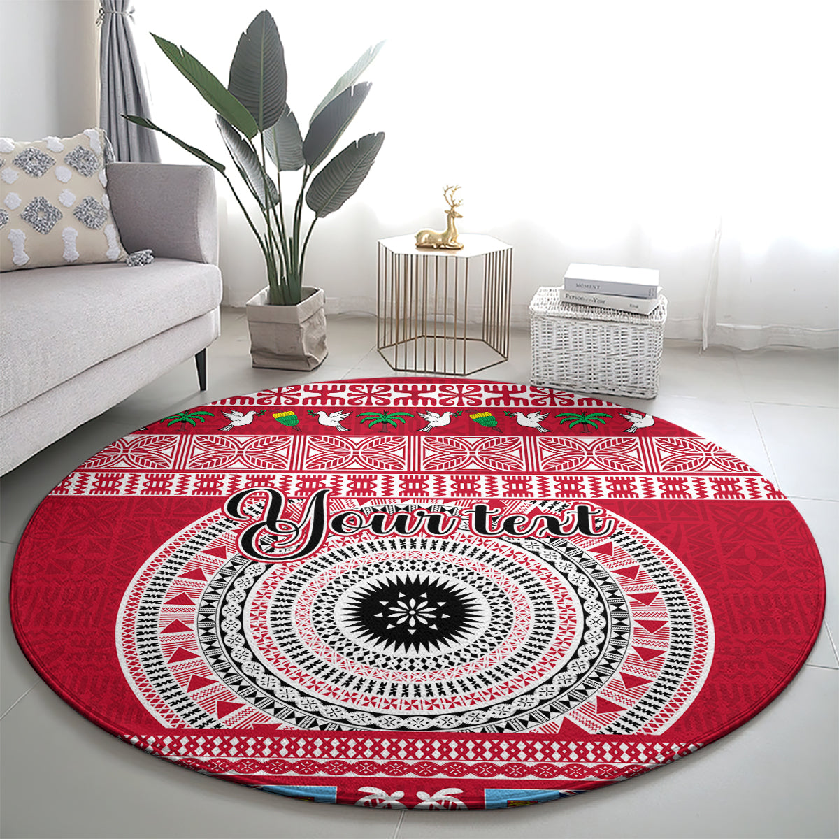personalised-fiji-marau-na-kerisimasi-round-carpet-merry-christmas-tapa-pattern-red-style