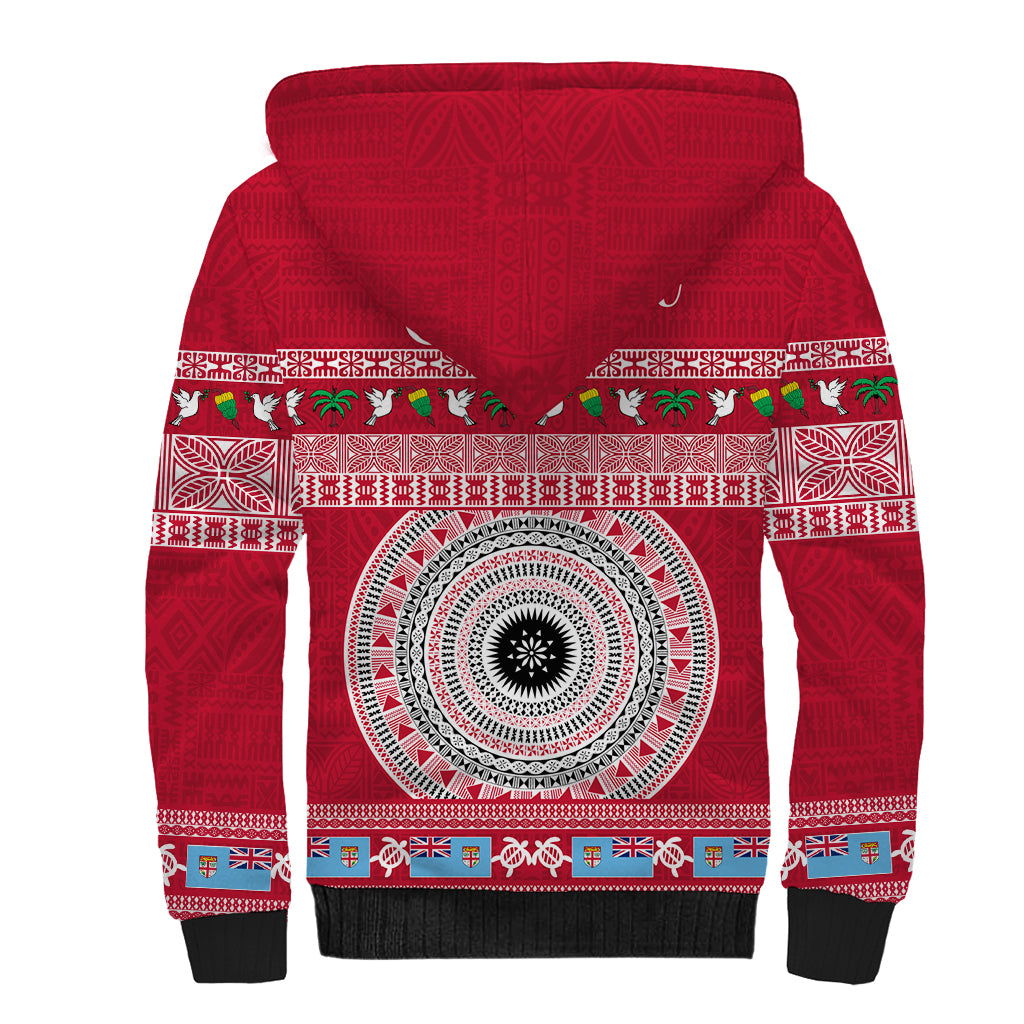 Personalised Fiji Marau Na Kerisimasi Sherpa Hoodie Merry Christmas Tapa Pattern Red Style - Wonder Print Shop