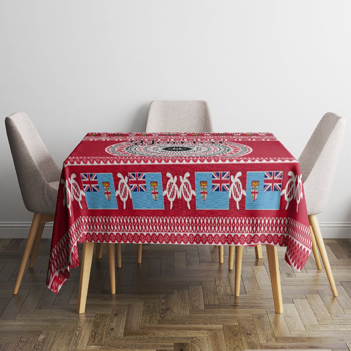 Personalised Fiji Marau Na Kerisimasi Tablecloth Merry Christmas Tapa Pattern Red Style - Wonder Print Shop