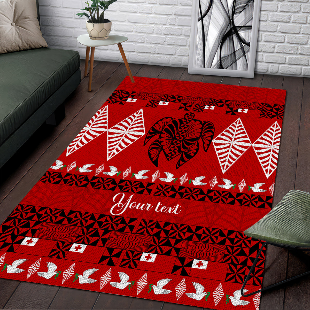 Personalised Tonga Kilisimasi Fiefia Area Rug Merry Christmas with Turtle Ngatu Pattern LT9 - Wonder Print Shop