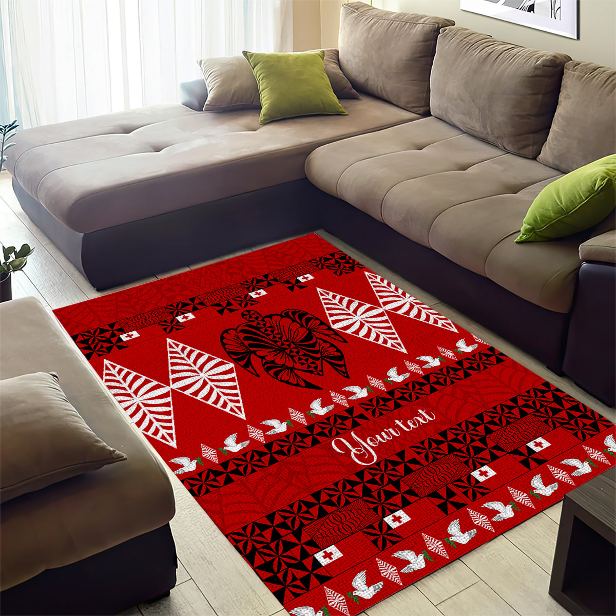 Personalised Tonga Kilisimasi Fiefia Area Rug Merry Christmas with Turtle Ngatu Pattern LT9 - Wonder Print Shop
