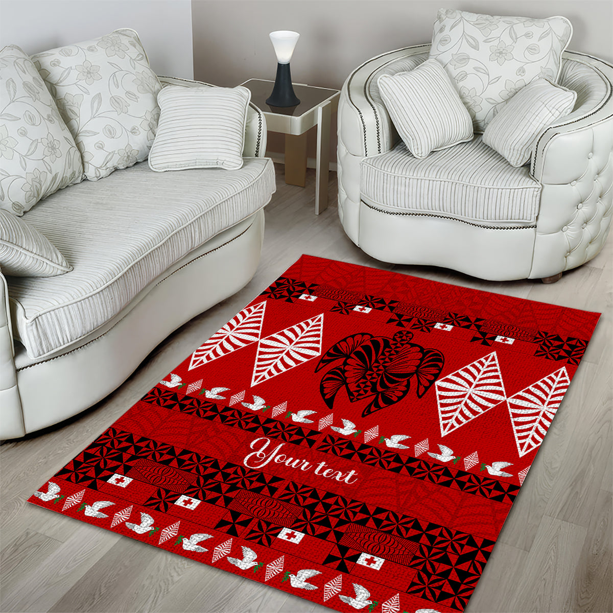 Personalised Tonga Kilisimasi Fiefia Area Rug Merry Christmas with Turtle Ngatu Pattern LT9 - Wonder Print Shop