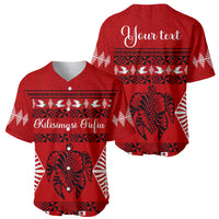 Personalised Tonga Kilisimasi Fiefia Baseball Jersey Merry Christmas with Turtle Ngatu Pattern LT9 - Wonder Print Shop