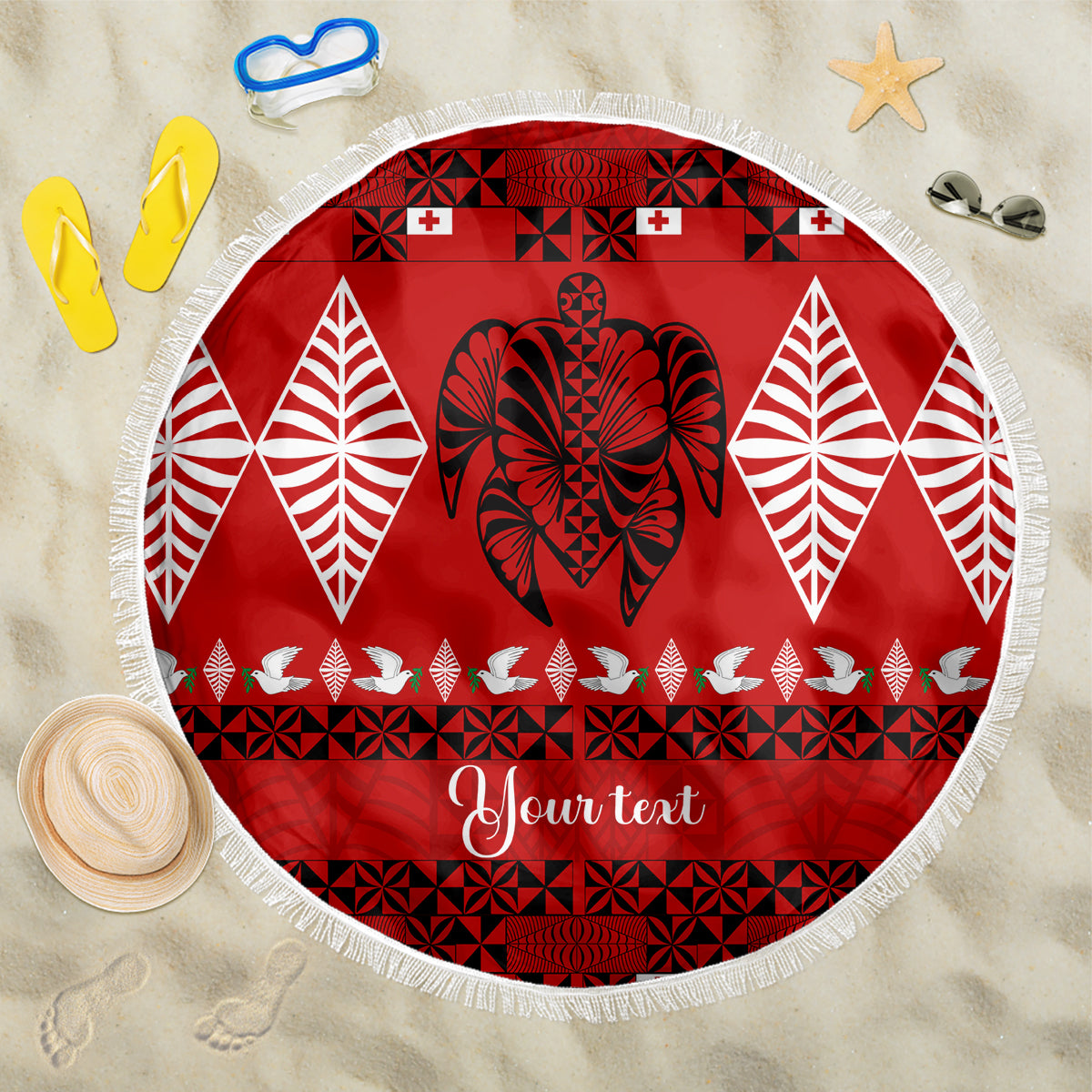 Personalised Tonga Kilisimasi Fiefia Beach Blanket Merry Christmas with Turtle Ngatu Pattern LT9 - Wonder Print Shop