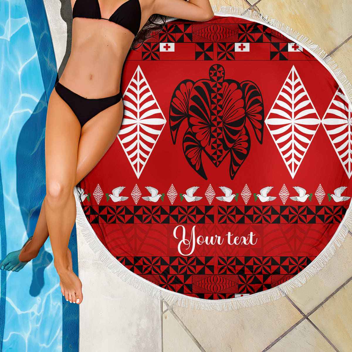 Personalised Tonga Kilisimasi Fiefia Beach Blanket Merry Christmas with Turtle Ngatu Pattern LT9 - Wonder Print Shop