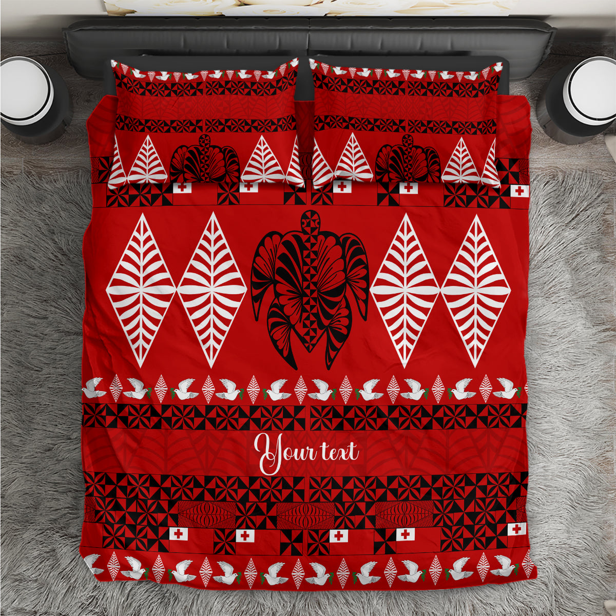 Personalised Tonga Kilisimasi Fiefia Bedding Set Merry Christmas with Turtle Ngatu Pattern LT9 - Wonder Print Shop