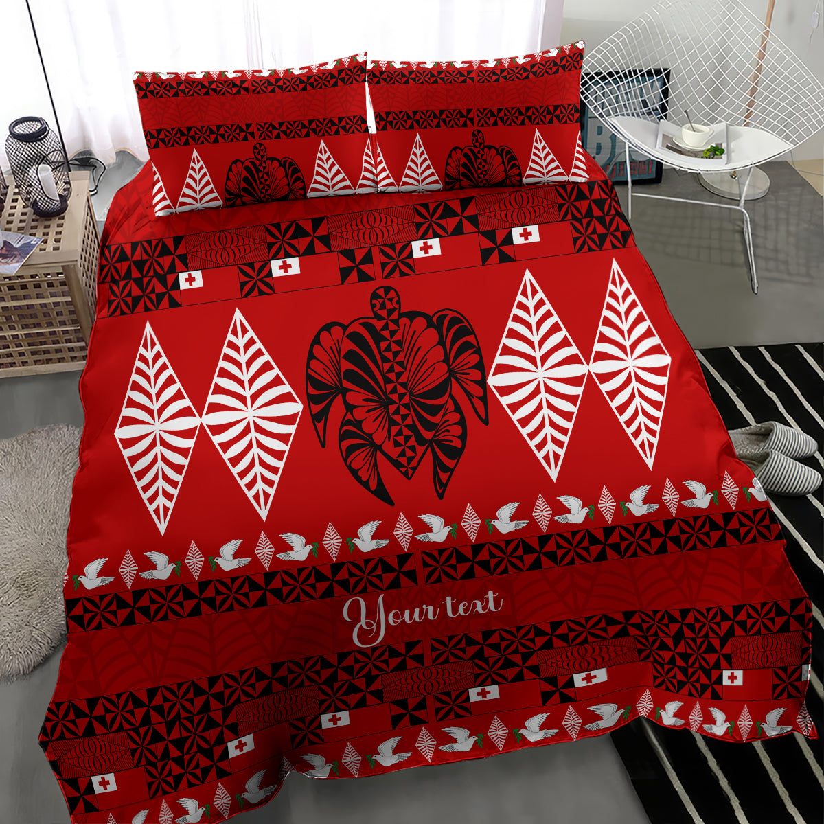 Personalised Tonga Kilisimasi Fiefia Bedding Set Merry Christmas with Turtle Ngatu Pattern LT9 - Wonder Print Shop