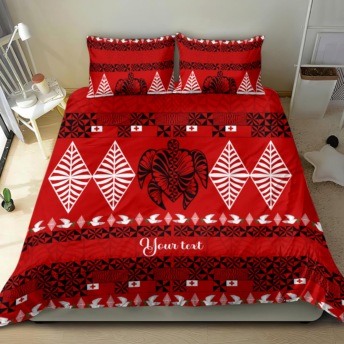 Personalised Tonga Kilisimasi Fiefia Bedding Set Merry Christmas with Turtle Ngatu Pattern LT9 - Wonder Print Shop