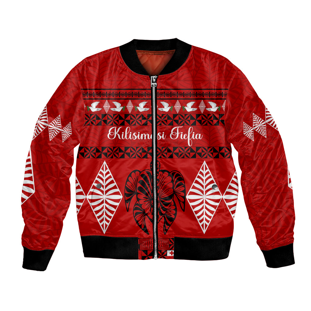 Personalised Tonga Kilisimasi Fiefia Bomber Jacket Merry Christmas with Turtle Ngatu Pattern LT9 - Wonder Print Shop