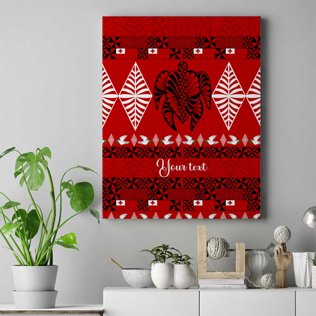 Personalised Tonga Kilisimasi Fiefia Canvas Wall Art Merry Christmas with Turtle Ngatu Pattern LT9 - Wonder Print Shop