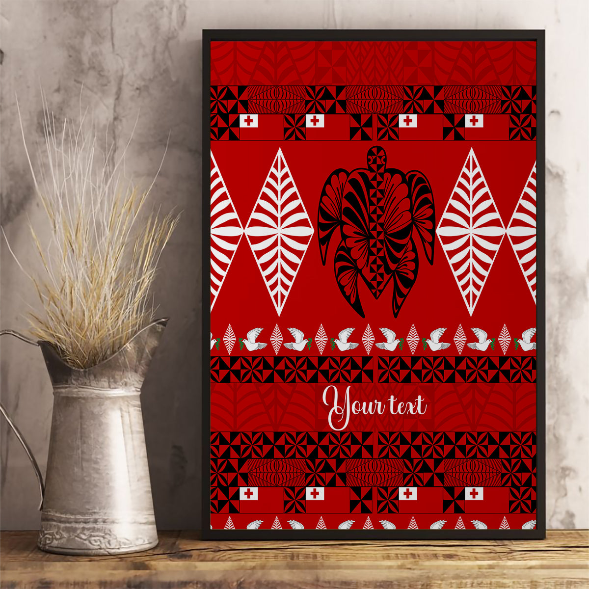 Personalised Tonga Kilisimasi Fiefia Canvas Wall Art Merry Christmas with Turtle Ngatu Pattern LT9 - Wonder Print Shop