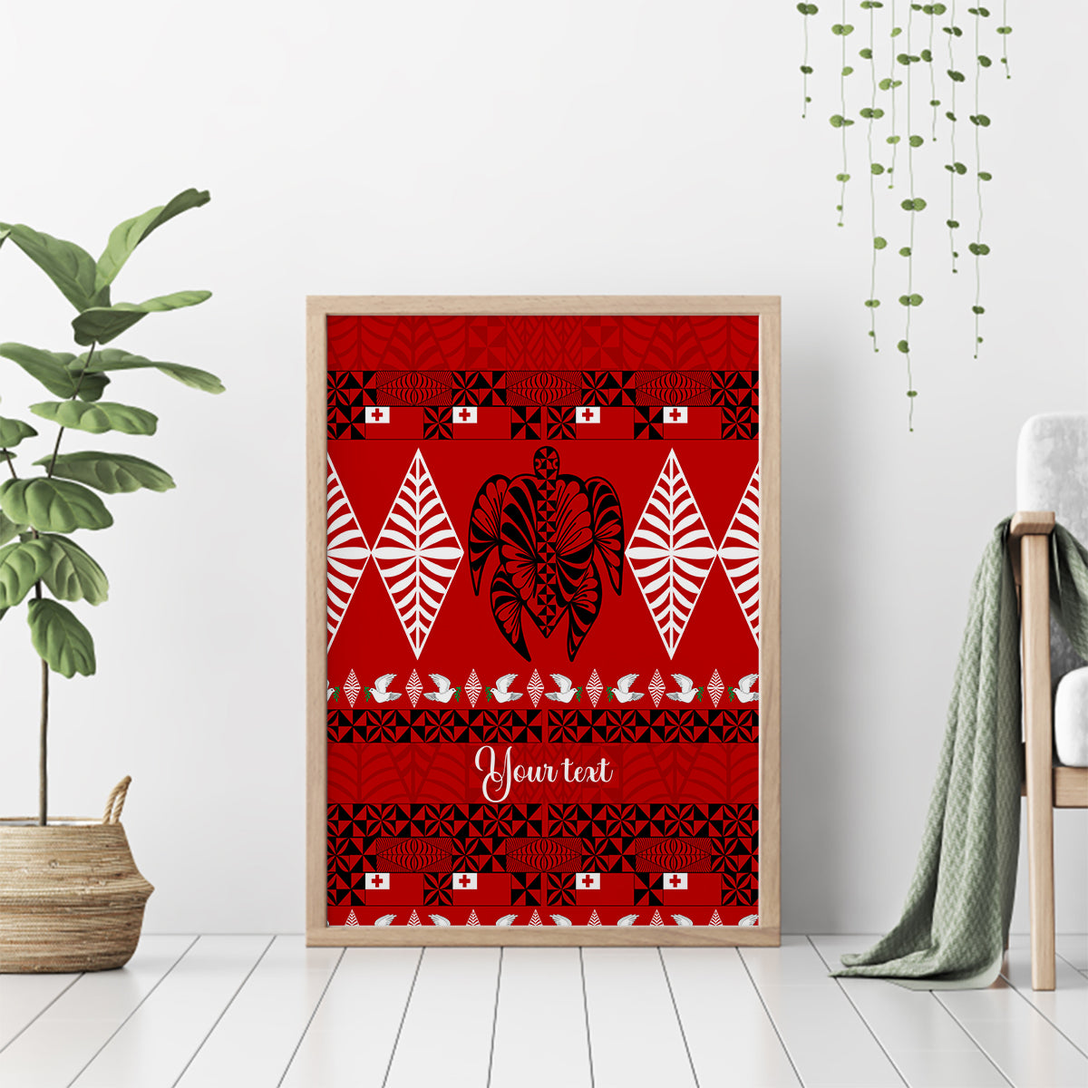Personalised Tonga Kilisimasi Fiefia Canvas Wall Art Merry Christmas with Turtle Ngatu Pattern LT9 - Wonder Print Shop