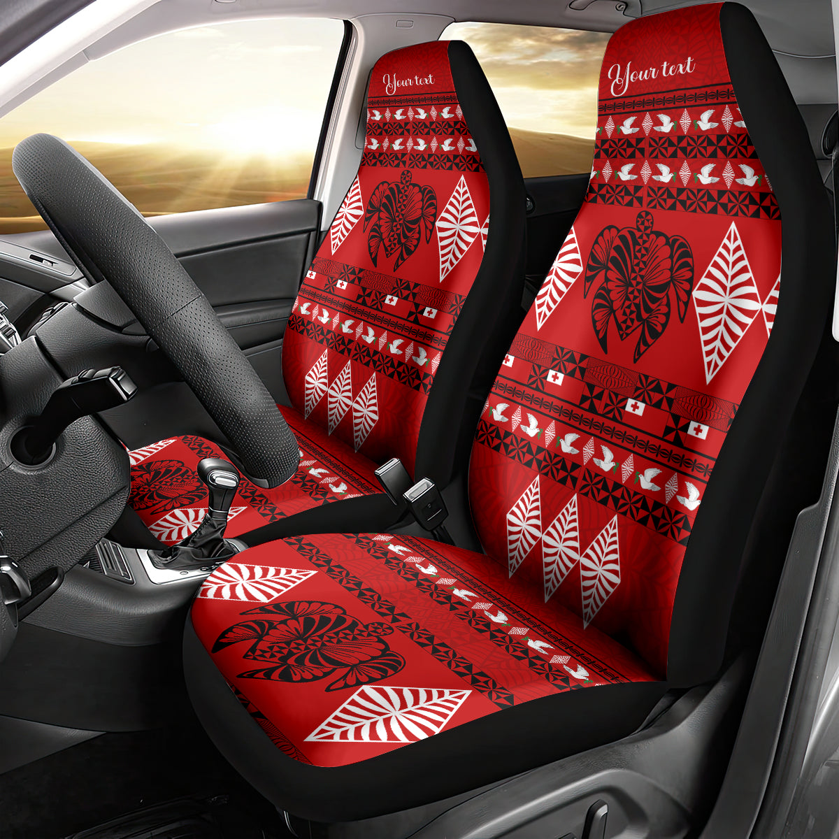 Personalised Tonga Kilisimasi Fiefia Car Seat Cover Merry Christmas with Turtle Ngatu Pattern LT9 - Wonder Print Shop