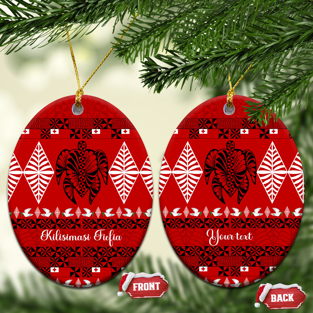 Personalised Tonga Kilisimasi Fiefia Ceramic Ornament Merry Christmas with Turtle Ngatu Pattern LT9 - Wonder Print Shop