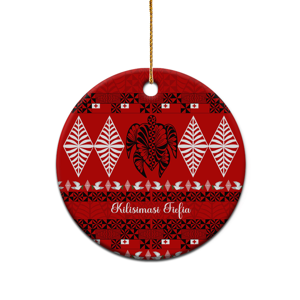 Personalised Tonga Kilisimasi Fiefia Ceramic Ornament Merry Christmas with Turtle Ngatu Pattern LT9 - Wonder Print Shop