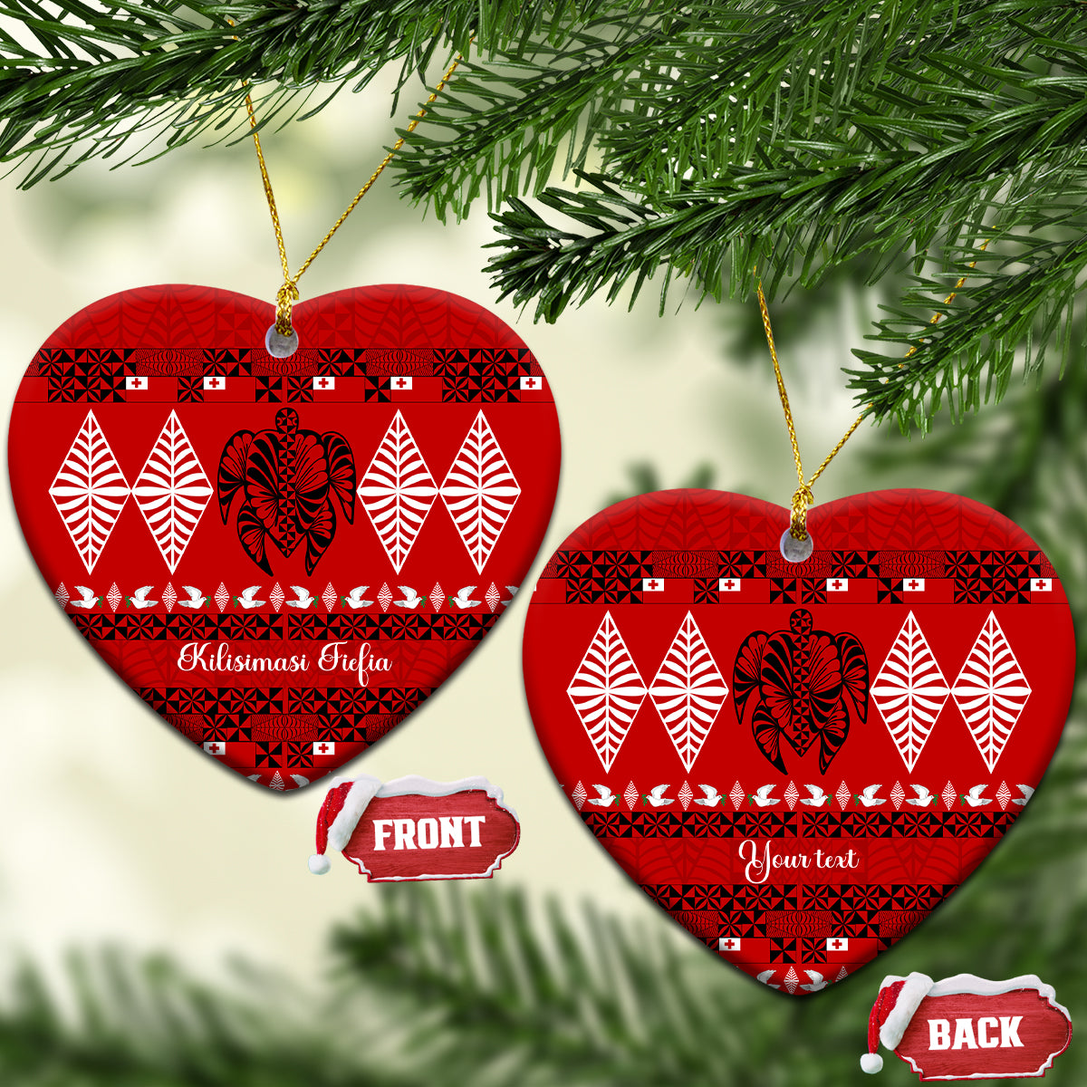 Personalised Tonga Kilisimasi Fiefia Ceramic Ornament Merry Christmas with Turtle Ngatu Pattern LT9 - Wonder Print Shop