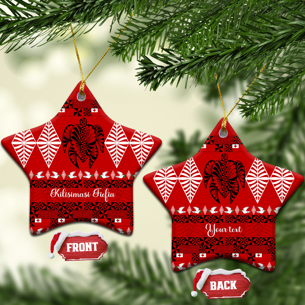 Personalised Tonga Kilisimasi Fiefia Ceramic Ornament Merry Christmas with Turtle Ngatu Pattern LT9 - Wonder Print Shop