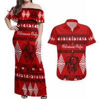 Personalised Tonga Kilisimasi Fiefia Couples Matching Off Shoulder Maxi Dress and Hawaiian Shirt Merry Christmas with Turtle Ngatu Pattern LT9 - Wonder Print Shop