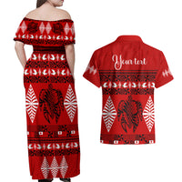 Personalised Tonga Kilisimasi Fiefia Couples Matching Off Shoulder Maxi Dress and Hawaiian Shirt Merry Christmas with Turtle Ngatu Pattern LT9 - Wonder Print Shop
