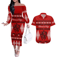 Personalised Tonga Kilisimasi Fiefia Couples Matching Off The Shoulder Long Sleeve Dress and Hawaiian Shirt Merry Christmas with Turtle Ngatu Pattern LT9 - Wonder Print Shop