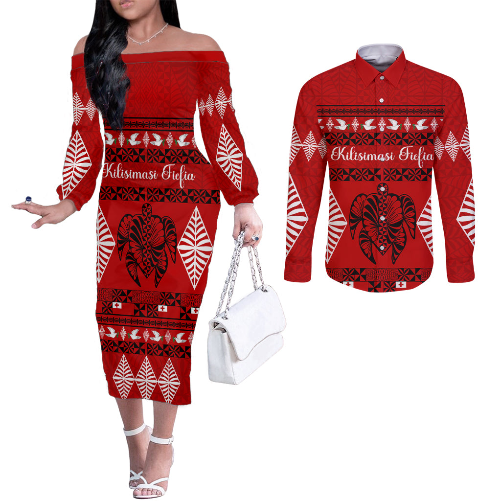 personalised-tonga-kilisimasi-fiefia-couples-matching-off-the-shoulder-long-sleeve-dress-and-long-sleeve-button-shirt-merry-christmas-with-turtle-ngatu-pattern