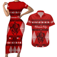 Personalised Tonga Kilisimasi Fiefia Couples Matching Short Sleeve Bodycon Dress and Hawaiian Shirt Merry Christmas with Turtle Ngatu Pattern LT9 - Wonder Print Shop
