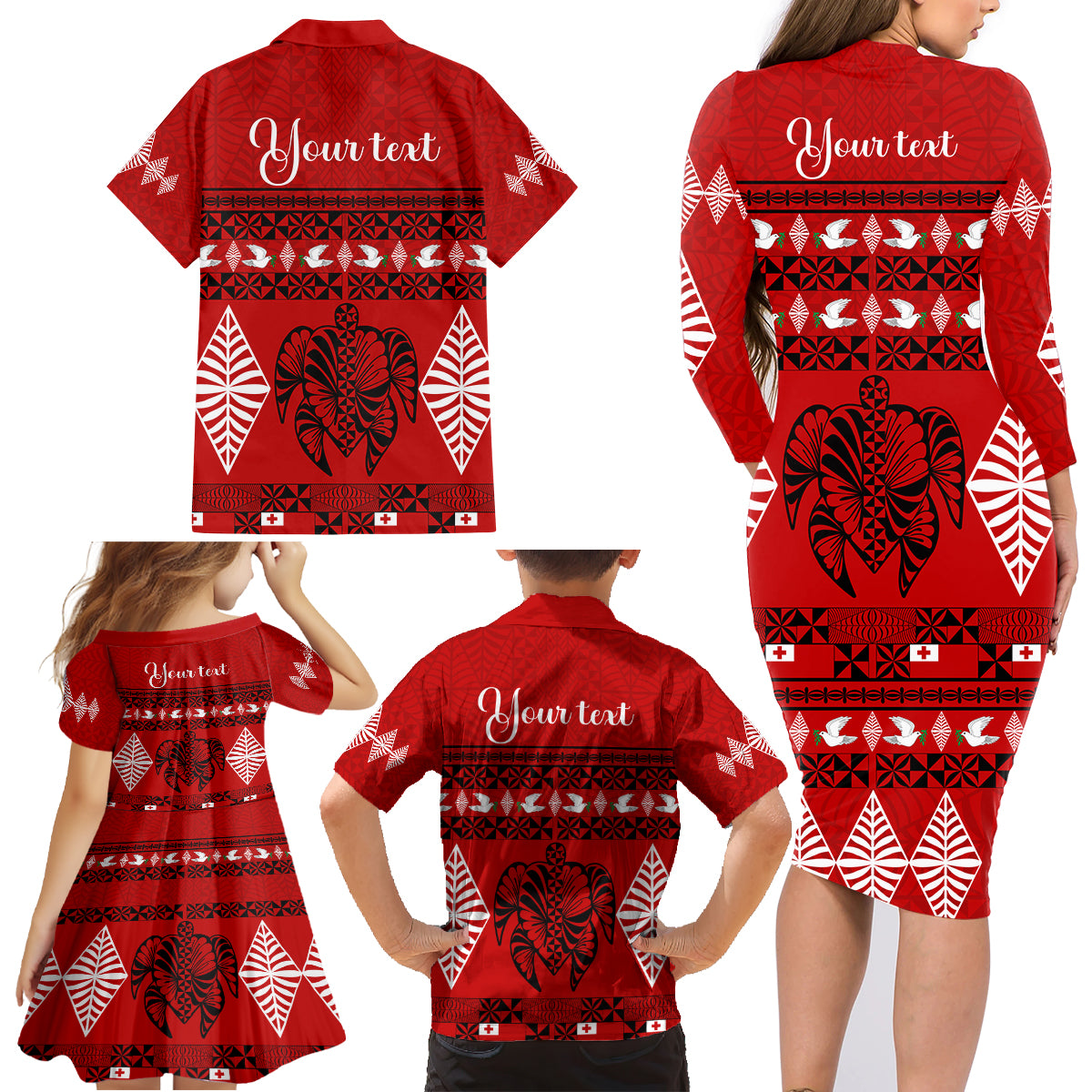 Personalised Tonga Kilisimasi Fiefia Family Matching Long Sleeve Bodycon Dress and Hawaiian Shirt Merry Christmas with Turtle Ngatu Pattern LT9 - Wonder Print Shop