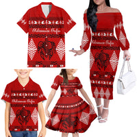 Personalised Tonga Kilisimasi Fiefia Family Matching Off Shoulder Long Sleeve Dress and Hawaiian Shirt Merry Christmas with Turtle Ngatu Pattern - Wonder Print Shop