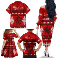 Personalised Tonga Kilisimasi Fiefia Family Matching Off Shoulder Long Sleeve Dress and Hawaiian Shirt Merry Christmas with Turtle Ngatu Pattern - Wonder Print Shop