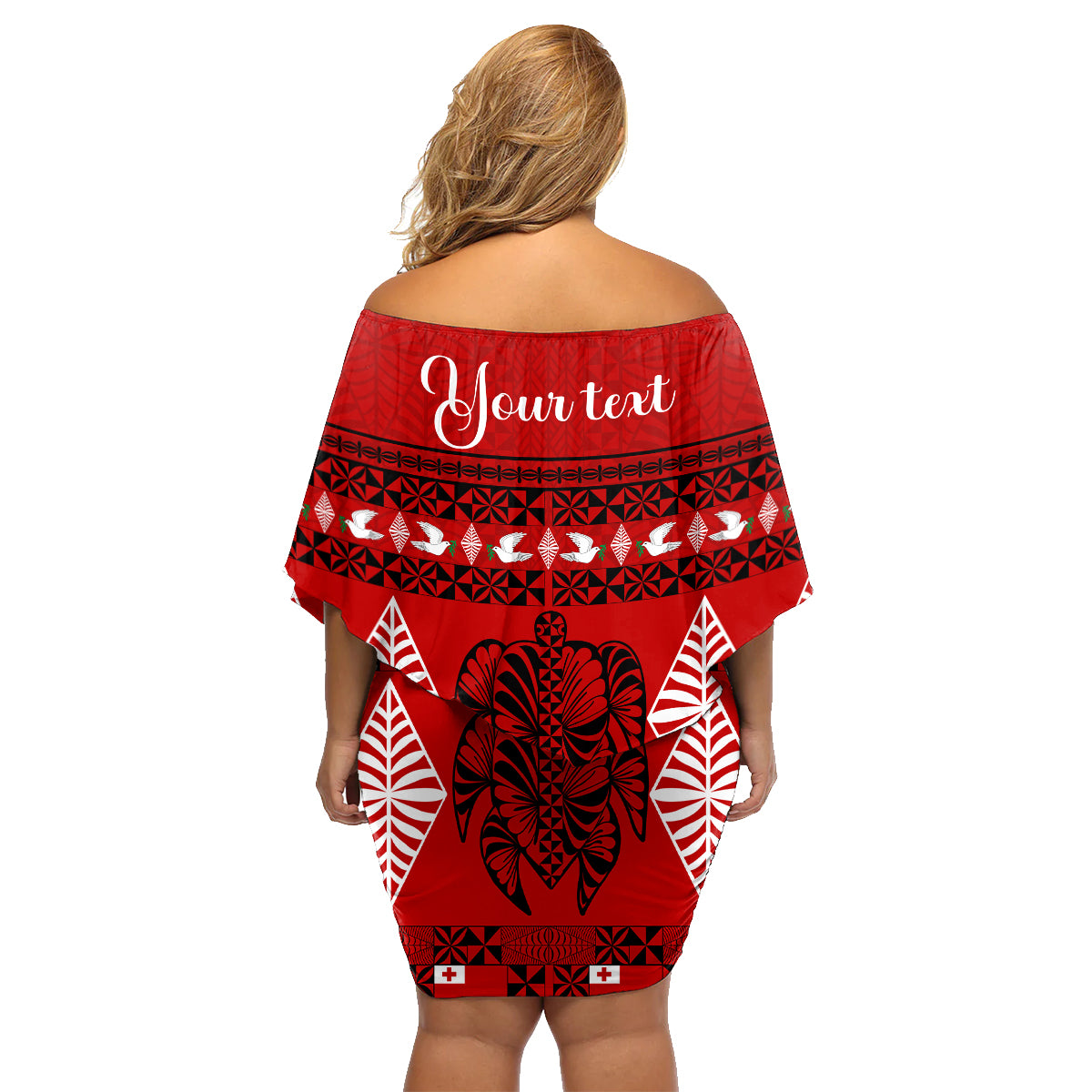 Personalised Tonga Kilisimasi Fiefia Family Matching Off Shoulder Short Dress and Hawaiian Shirt Merry Christmas with Turtle Ngatu Pattern LT9 - Wonder Print Shop