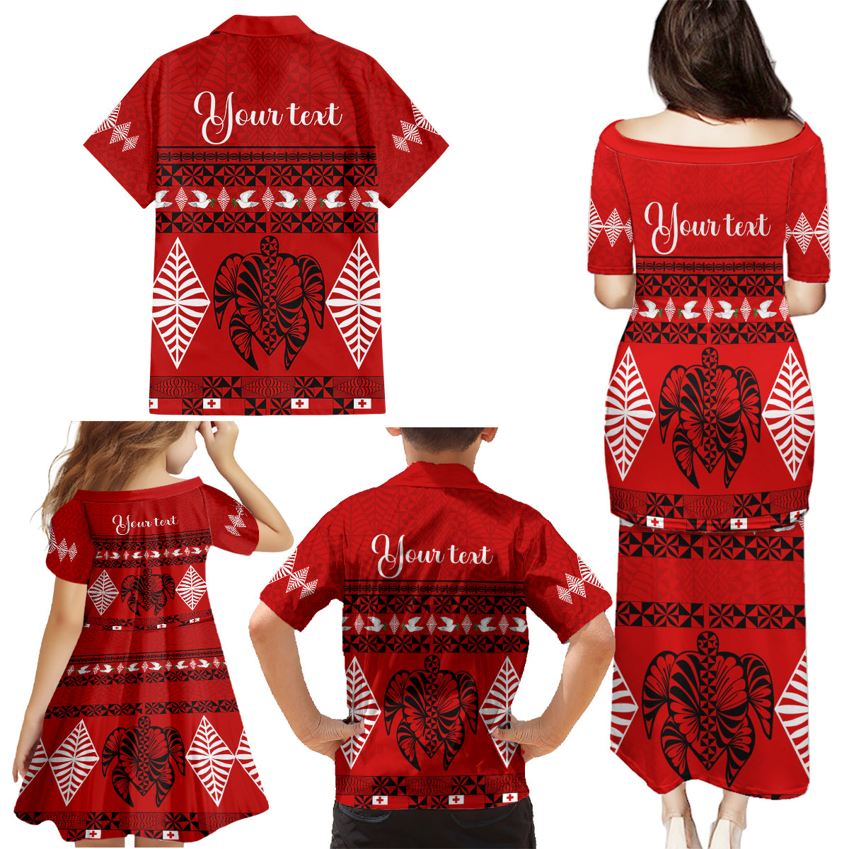 Personalised Tonga Kilisimasi Fiefia Family Matching Puletasi Dress and Hawaiian Shirt Merry Christmas with Turtle Ngatu Pattern - Wonder Print Shop