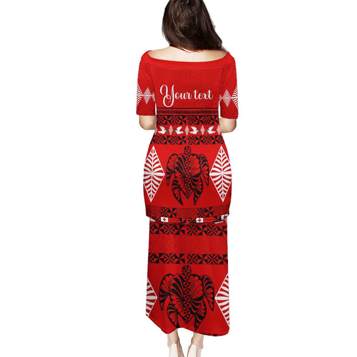 Personalised Tonga Kilisimasi Fiefia Family Matching Puletasi Dress and Hawaiian Shirt Merry Christmas with Turtle Ngatu Pattern - Wonder Print Shop