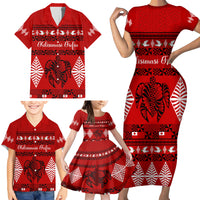 Personalised Tonga Kilisimasi Fiefia Family Matching Short Sleeve Bodycon Dress and Hawaiian Shirt Merry Christmas with Turtle Ngatu Pattern - Wonder Print Shop