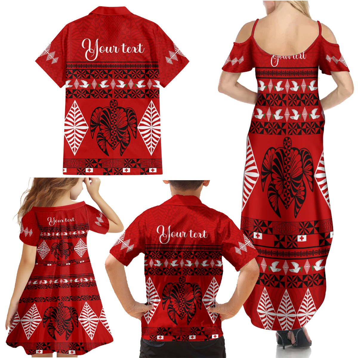 Personalised Tonga Kilisimasi Fiefia Family Matching Summer Maxi Dress and Hawaiian Shirt Merry Christmas with Turtle Ngatu Pattern - Wonder Print Shop