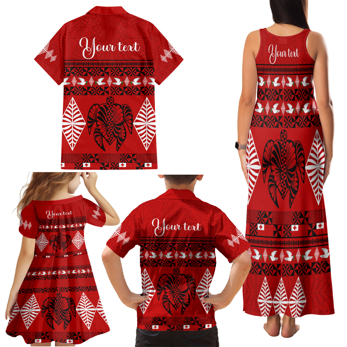 Personalised Tonga Kilisimasi Fiefia Family Matching Tank Maxi Dress and Hawaiian Shirt Merry Christmas with Turtle Ngatu Pattern - Wonder Print Shop