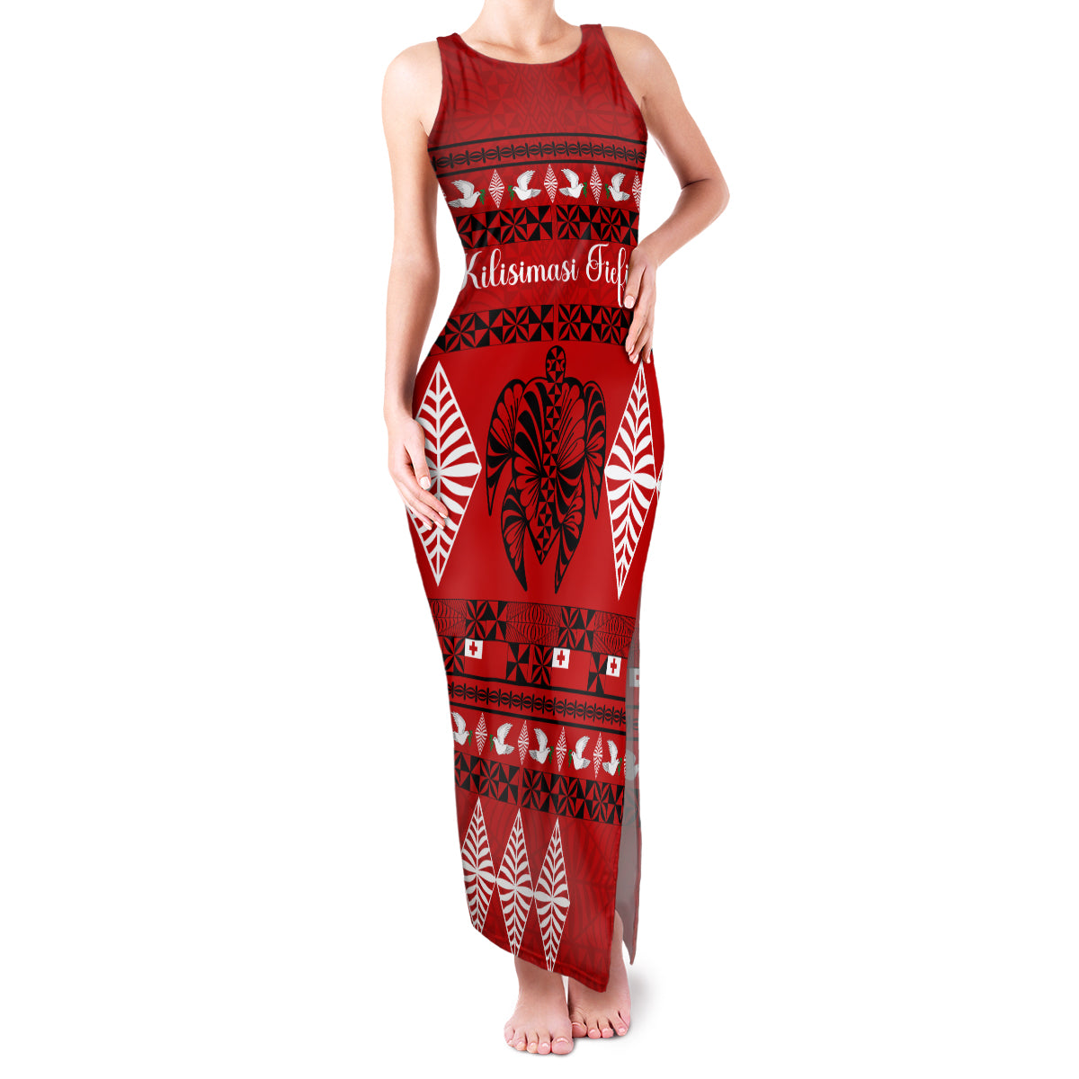 Personalised Tonga Kilisimasi Fiefia Family Matching Tank Maxi Dress and Hawaiian Shirt Merry Christmas with Turtle Ngatu Pattern - Wonder Print Shop