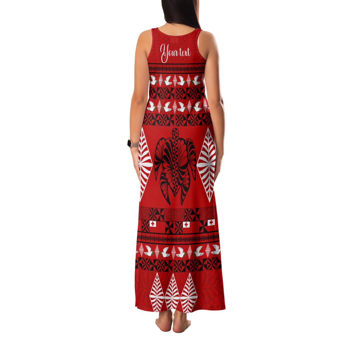 Personalised Tonga Kilisimasi Fiefia Family Matching Tank Maxi Dress and Hawaiian Shirt Merry Christmas with Turtle Ngatu Pattern - Wonder Print Shop