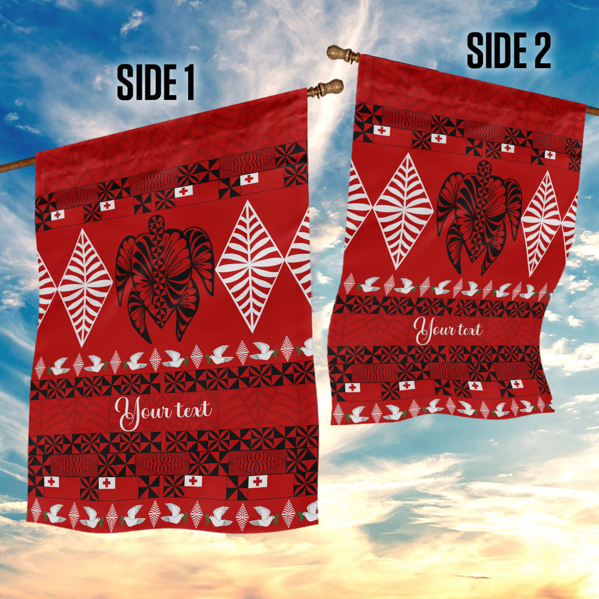 Personalised Tonga Kilisimasi Fiefia Garden Flag Merry Christmas with Turtle Ngatu Pattern - Wonder Print Shop