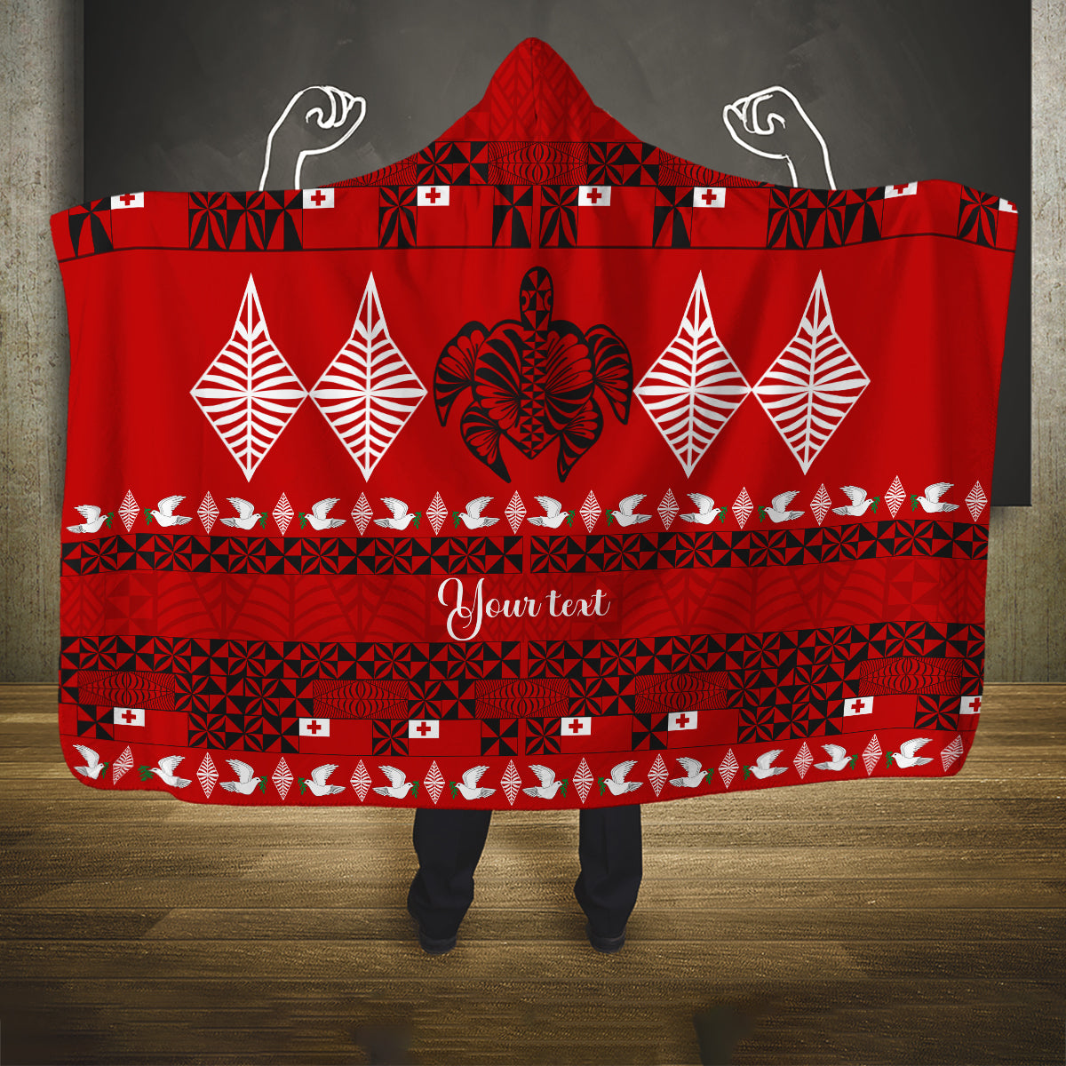 personalised-tonga-kilisimasi-fiefia-hooded-blanket-merry-christmas-with-turtle-ngatu-pattern