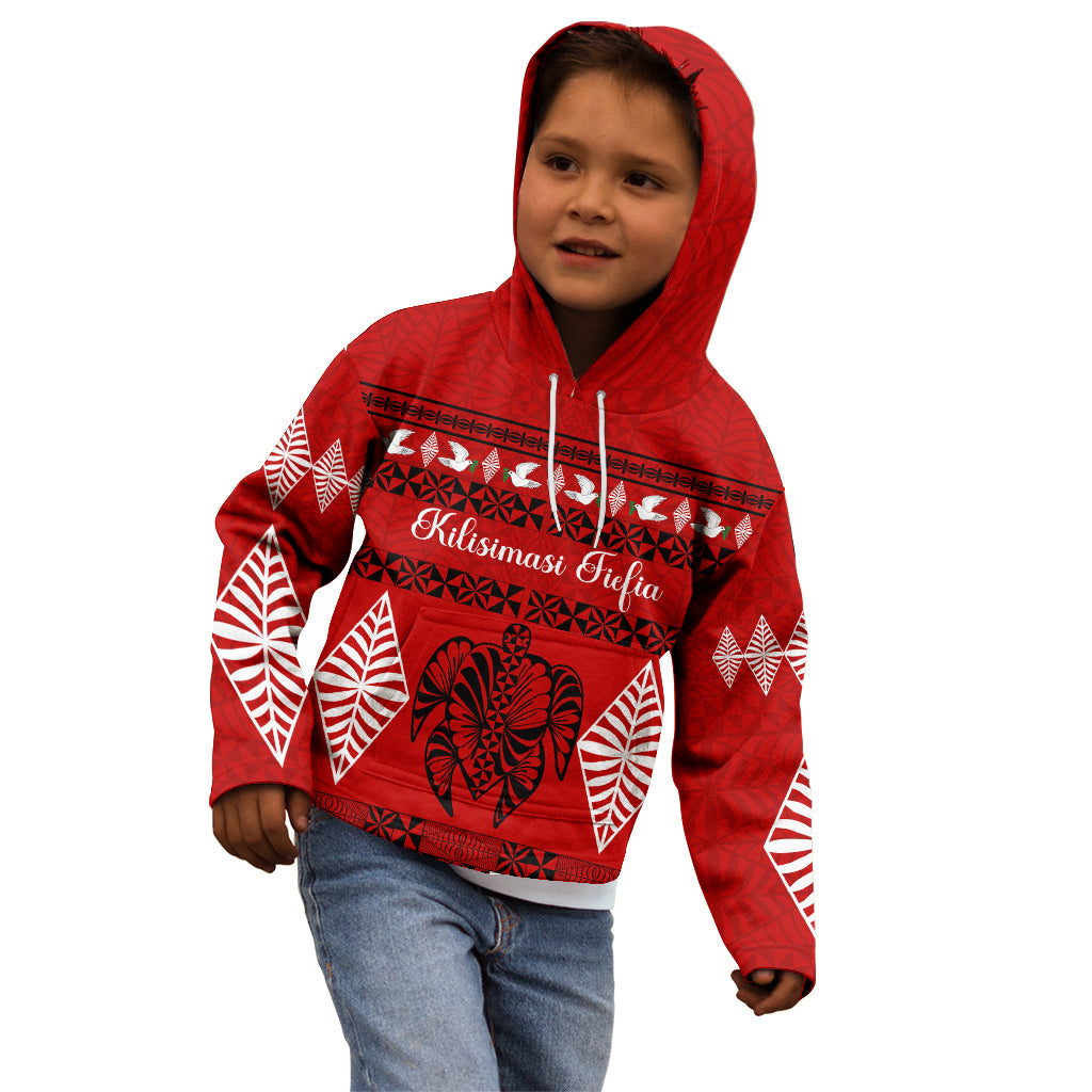 Personalised Tonga Kilisimasi Fiefia Kid Hoodie Merry Christmas with Turtle Ngatu Pattern - Wonder Print Shop
