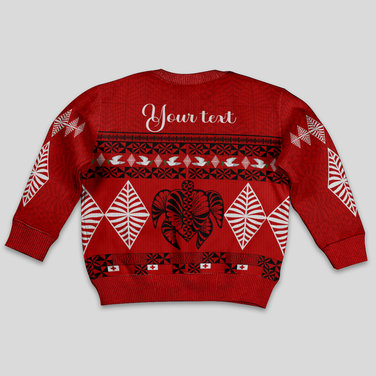 Personalised Tonga Kilisimasi Fiefia Kid Ugly Christmas Sweater Merry Christmas with Turtle Ngatu Pattern - Wonder Print Shop