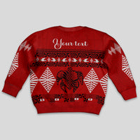 Personalised Tonga Kilisimasi Fiefia Kid Ugly Christmas Sweater Merry Christmas with Turtle Ngatu Pattern - Wonder Print Shop